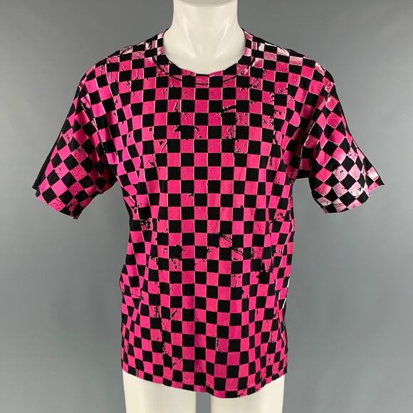 MARC JACOBS Size XS Black Pink Checkered Cotton Crew-Neck T-shirt - Picture 1 of 1